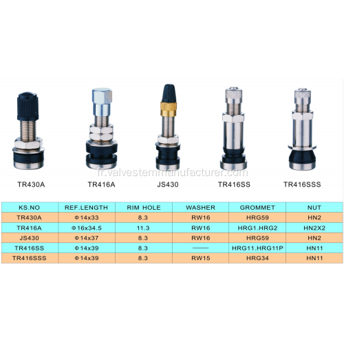 Tige de valve de pneu Tubeless JS430 TR430